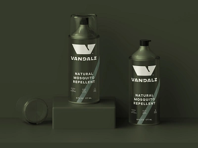 Vandalz Pack aerosol can cool grass guard insect metallic mosquito natural nature olive packaging repellent safe spray vandal