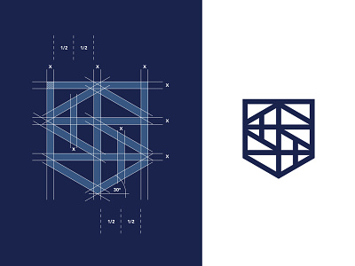 SPB beam blueprint building construction emblem experience grid initials logo monogram monoline puzzle shield structure tradition