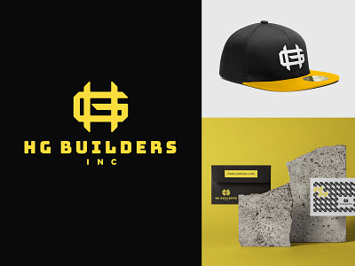 HGB INC black builders building cap card construction envelope hat hg initials letter logo monogram yellow
