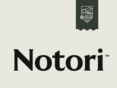 Notori emblem environment green house logo logotype mill nature notebook paper quality shield stone sun typography water