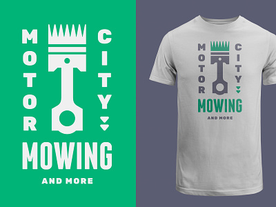 MCM city crest crown cut environment grass green landscape landscaping logo motor mowing piston steel t shirt work