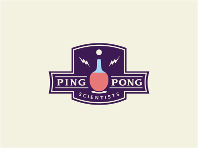 Ping Pong Scientists beige blue bolt crest emblem energy flask lab logo ping pong purple red retro science sports thunder