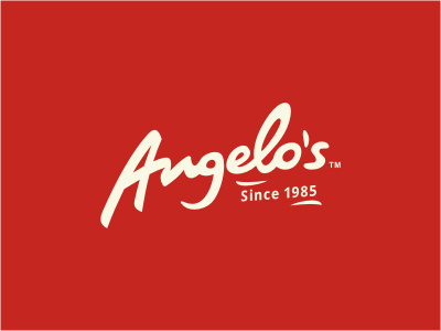 Angelo's beige calligraphy custom food handwritten logo logotype pizza red restaurant retro script typography