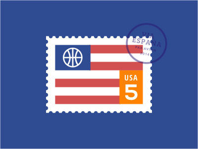 USA 2014 Basketball Champions basketball blue championship flag illustration medal nba orange post sports stamp usa