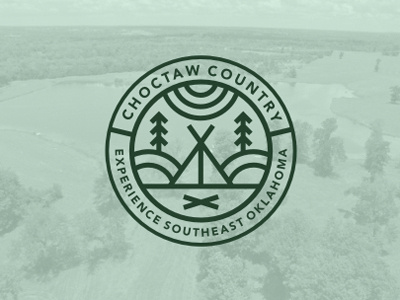 Choctaw Country camp crest emblem forest green hill logo nature round sun tent tourism