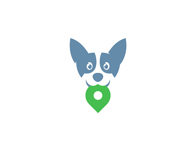 Walking animal app blue dog green head logo navigation negative pet pin pointer