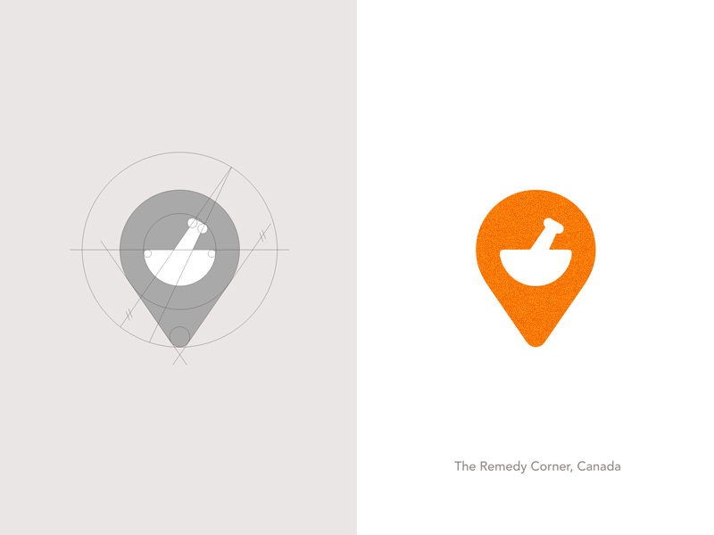 TRC grid icon construction orange navigation location pharmacy corner remedy health pin logo