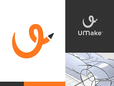 UMake 3d app cut gray hand initials logo orange pencil render shadow sketch