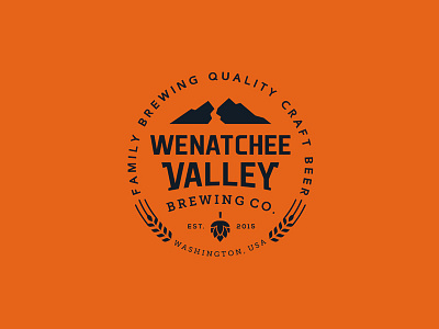 Wenatchee Valley Beer Action beer crest emblem hop label logo mountain open packaging river valley wheat