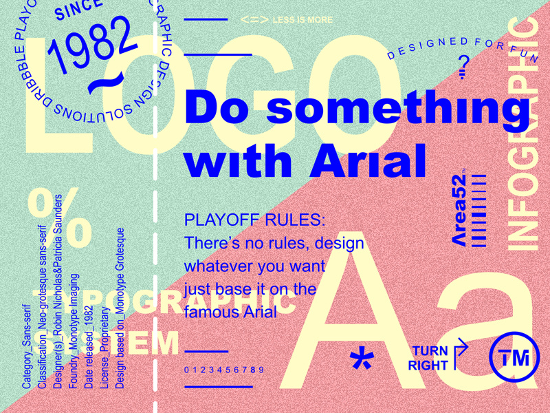 Arial Play-off poster fun green pink blue stamp playoff ticket logotype logo typography