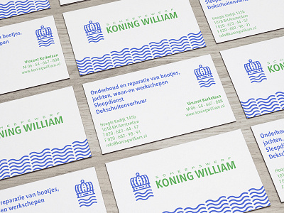 KWS blue business card crown green king logo ocean sailing sea ship wave yacht