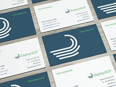 ZephyrICT business card green it logo monoline print stationery wind zephyr
