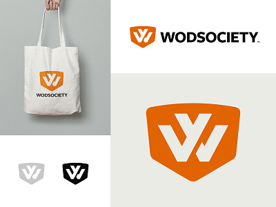 Wodsociety crossfit fitness gym health initials logo online orange shield shop sports workout
