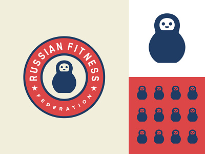 Russian Fitness Federation doll emblem fitness gym health kettlebell logo matryoshka russia sports star workout