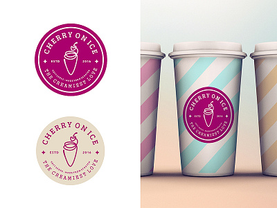 Cherry on Ice cherry circular cone cream crest cup emblem food ice logo packaging seal