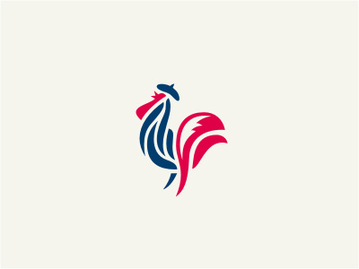 Monsieur Cock logo animal bird rooster blue red hat