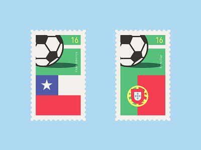Football Cup Stamps ball championship chile cup flag football illustration portugal post retro sports stamp