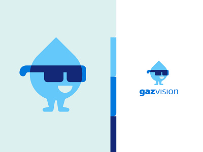 Gazvision blue cool drop gas glasses hip innovation logo mascot overlap smile vision