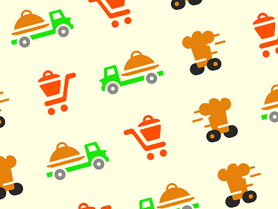 Food Delivery System cart chef colorful delivery food hat logo pattern platter pot tray truck