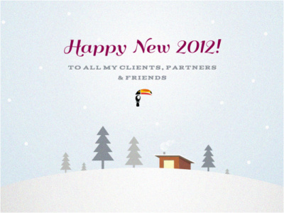 HNY2012 card greeting hill holiday home house illustration sky snow tree