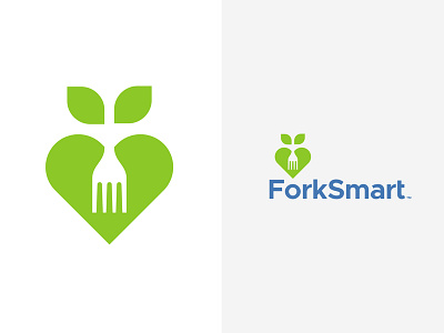 ForkSmart blue fork green health heart leaf logo nature negative smart vegan vegetable