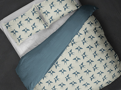 Swallow Bedding bedding bird fashion fly green linen nature negative pattern pillow swallow textile