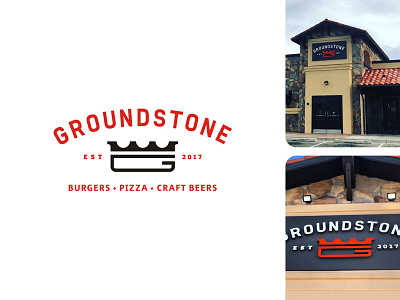 Groundstone beer burger craft crest crown food logo monogram pizza restaurant stone