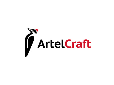 Artel Craft logo bird animal woodpecker wood floor black red craft