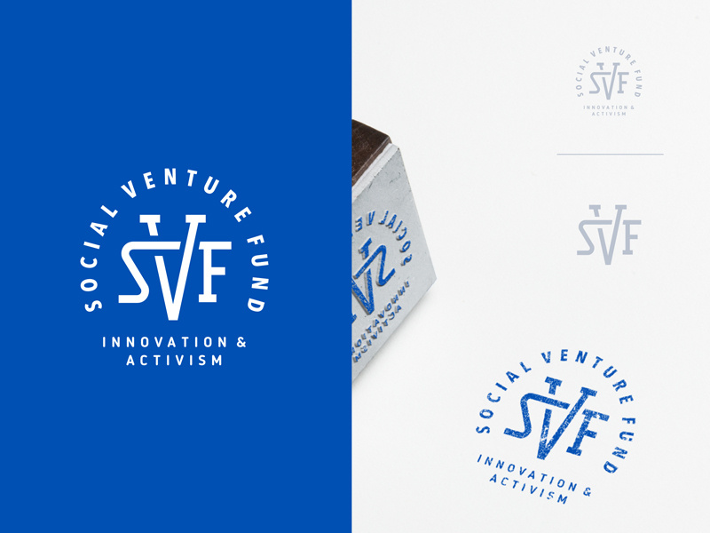 SVF network innovation fund blue cut monoline monogram seal emblem crest open logo