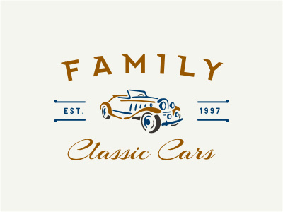 FCC 2 3d automotive blue car classic crest gold logo retro ribbon silhouette vintage wheels