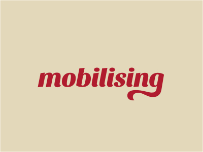 Mobilising 2 beige logo logotype mobile phone red