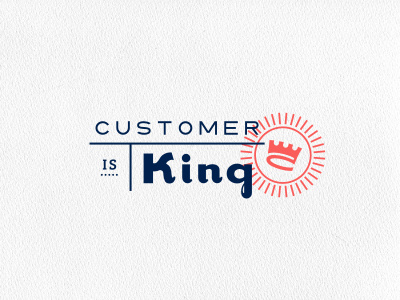 Customer is King open logo crest table line stamp crown king royal blue red typography circle sun initials financial trust passport post