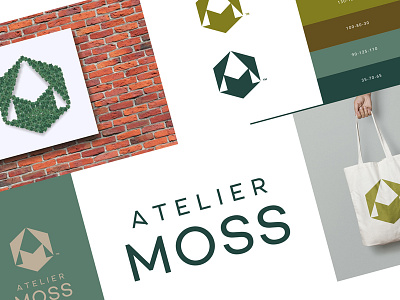 Atmoss Brand arrow atelier green initials logo monogram moss nature office plant space wood work