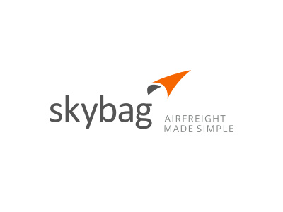 SkyBag airplane cargo freight gray logo orange shadow sky