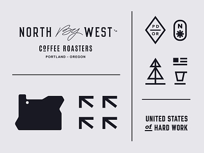 NBW Assets asset brand coffee compass cup flag icon icons map north oregon pine rose seal set topography tree usa west