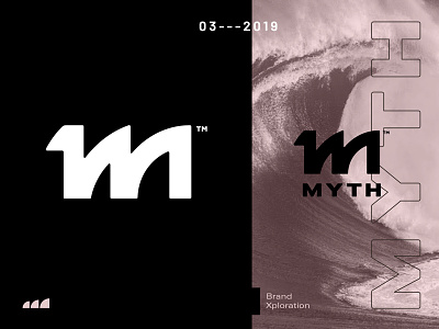 Myth Surfing Brand creature fin initials logo monogram myth mythical ocean outdoor sea shark sports story surf surf board surfing wave