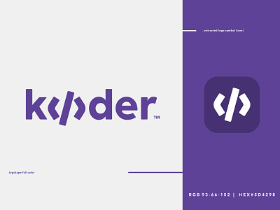 Koder bracket code coding fusion icon it logo logotype purple slash symbols typography