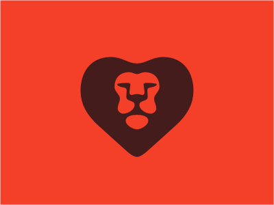 New Lion logo head animal lion wild heart orange brown sports chocolate shadow love cat negative mascot
