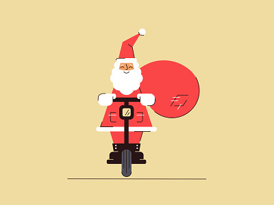 eSanta beard belt claus electric illustration power present red ride santa scooter smile speed white winter