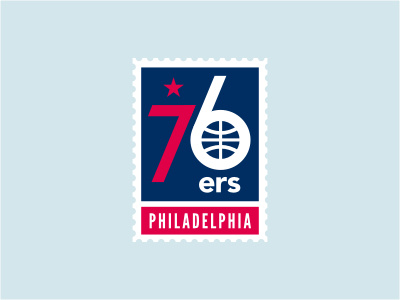 Philadelphia 76ers ball basketball blue logo nba number philadelphia poster red sports stamp star