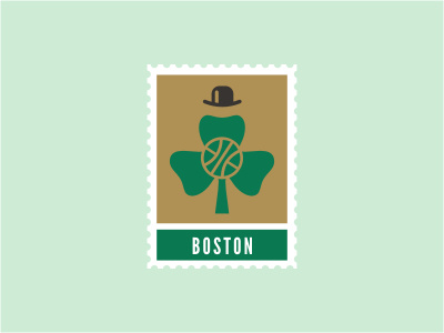 Boston Celtics nba plant logo stamp sports basketball ball clover leaf hat green gold