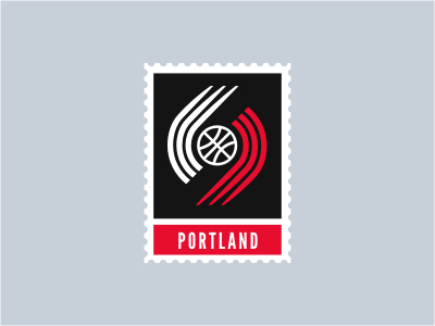 Portland Trail Blazers ball basketball black blue logo nba red sports stamp trail