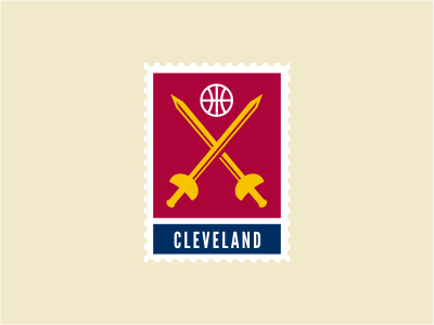 Cleveland Cavaliers ball basketball blue cavaliers logo nba red sports stamp sword yellow