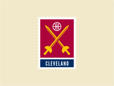 Cleveland Cavaliers ball basketball blue cavaliers logo nba red sports stamp sword yellow