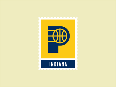Indiana Pacers ball basketball blue initials line logo nba pace sports stamp yellow