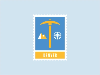 Denver Nuggets ball basketball blue gold logo mountain nba nugget peak pick rock sports stamp