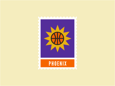 Phoenix Suns ball basketball black logo nba orange purple ray sky sports stamp sun yellow