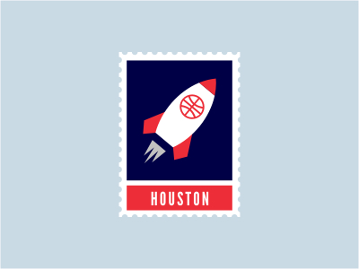 Houston Rockets ball basketball blue flame logo nba red rocket ship sky space sports stamp