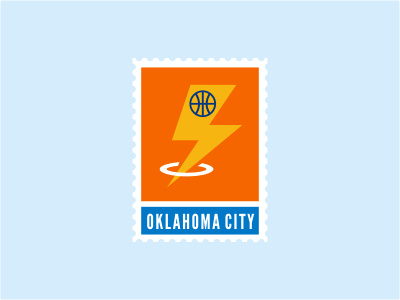 Oklahoma City Thunder ball basketball blue bolt logo nba orange rim sports stamp thunder yellow