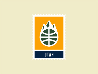 Utah Jazz ball basketball blue green logo mountain nba peak rock shadow sports stamp yellow